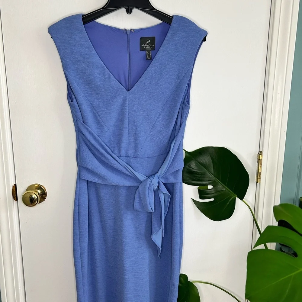 Adrianna Papell Blue Tie-Front Wrap Dress – Size 10 - Picture 2 of 12